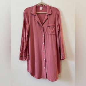Eberjey Gisele Pink Long Sleeve Sleepshirt Nightgown Pajamas Women's size Medium